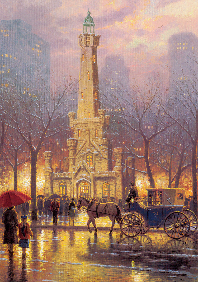 托马斯金凯德油画: 美丽的城市夜景 高清素材大图下载