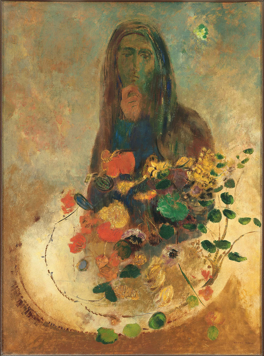 法画象征主义大师雷东油画作品: 观花的男子