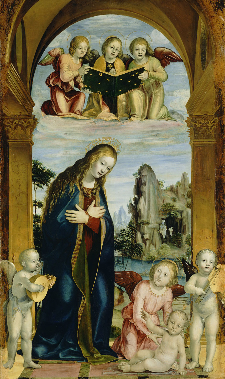 达芬奇作品 : 穿深蓝色披风的圣母在送福