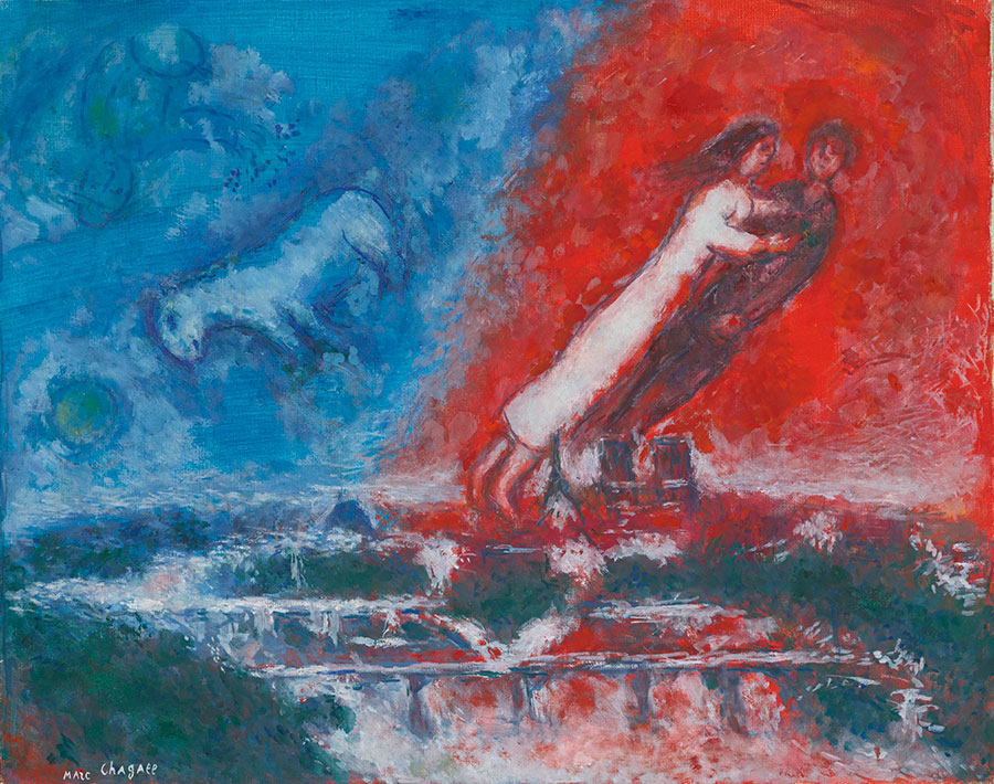 夏加尔油画作品《巴黎恋人》高清大图素材下载