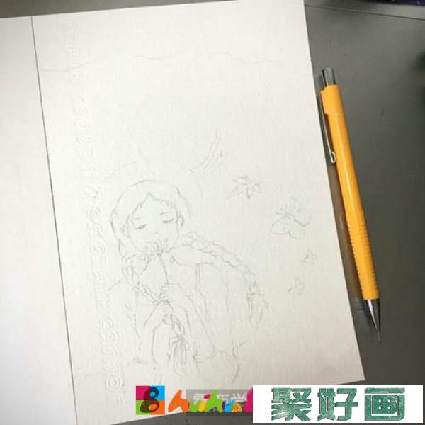 双麻花辫女孩水彩画