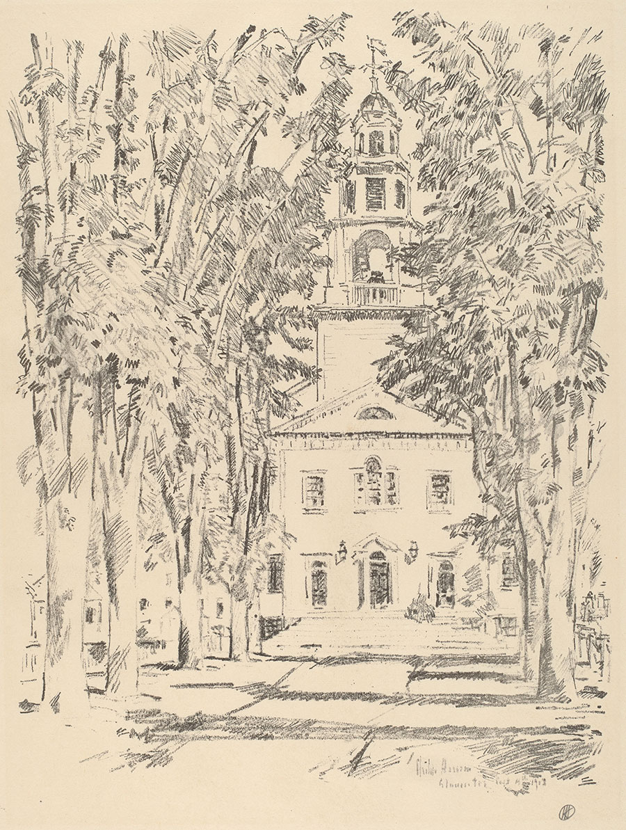 蔡尔德哈萨姆素描作品: 格洛斯特的教堂