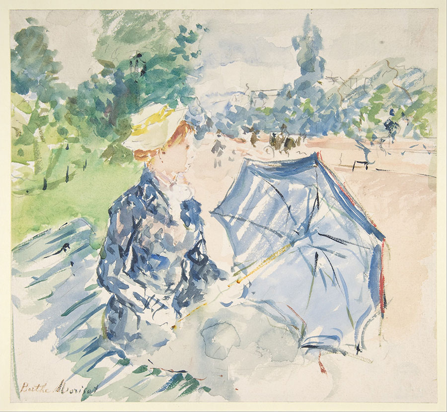 莫里索油画: Lady with a Parasol Sitting in a Park