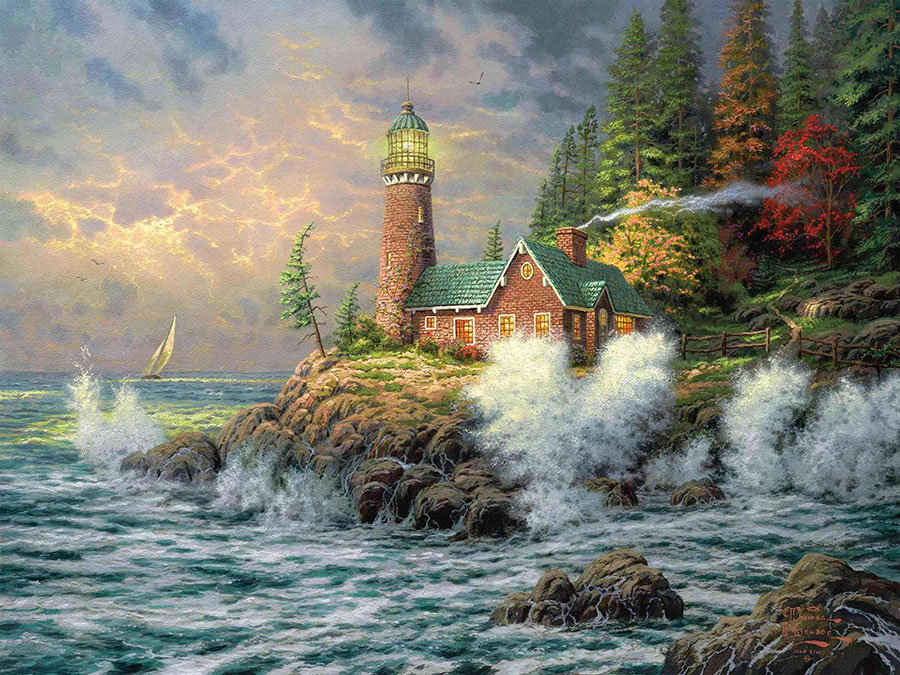 托马斯金凯德高清油画作品: 海边的灯塔