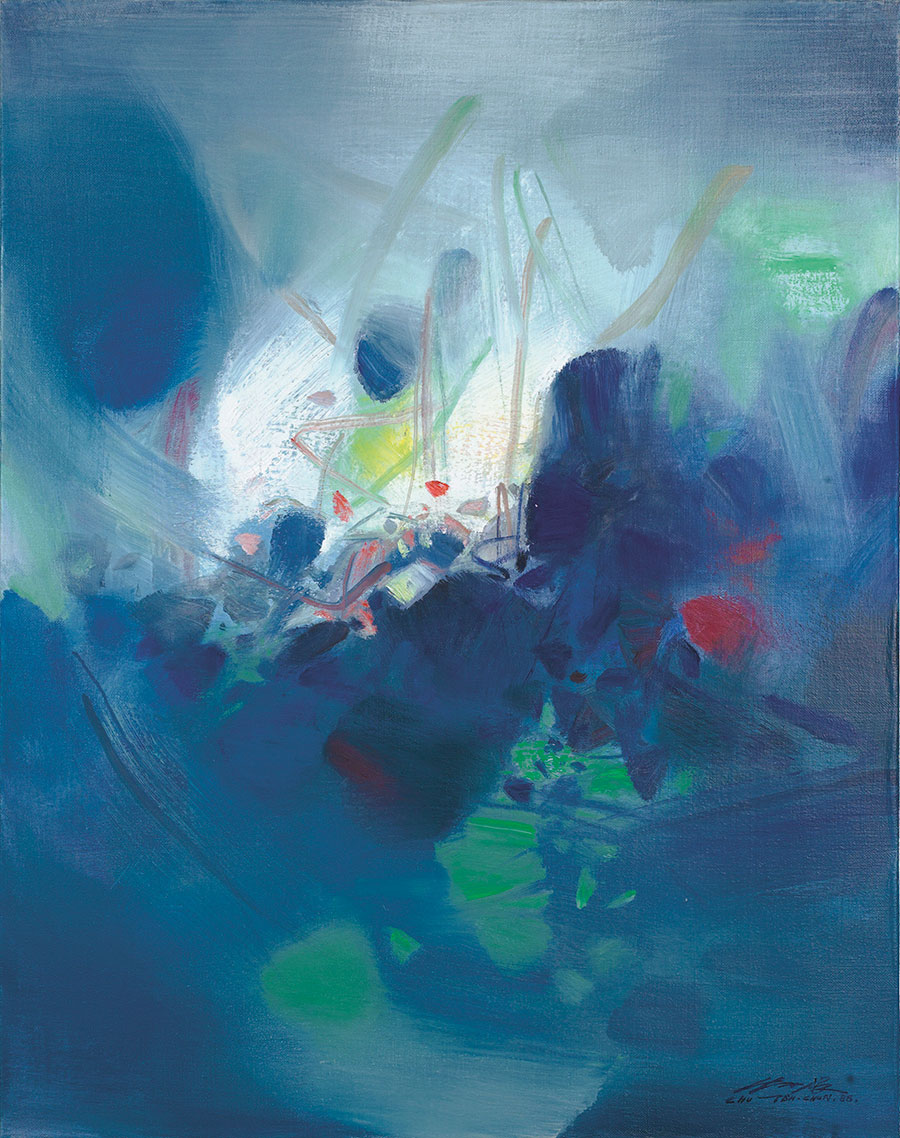 朱德群蓝色的抽象油画作品 高清大图欣赏