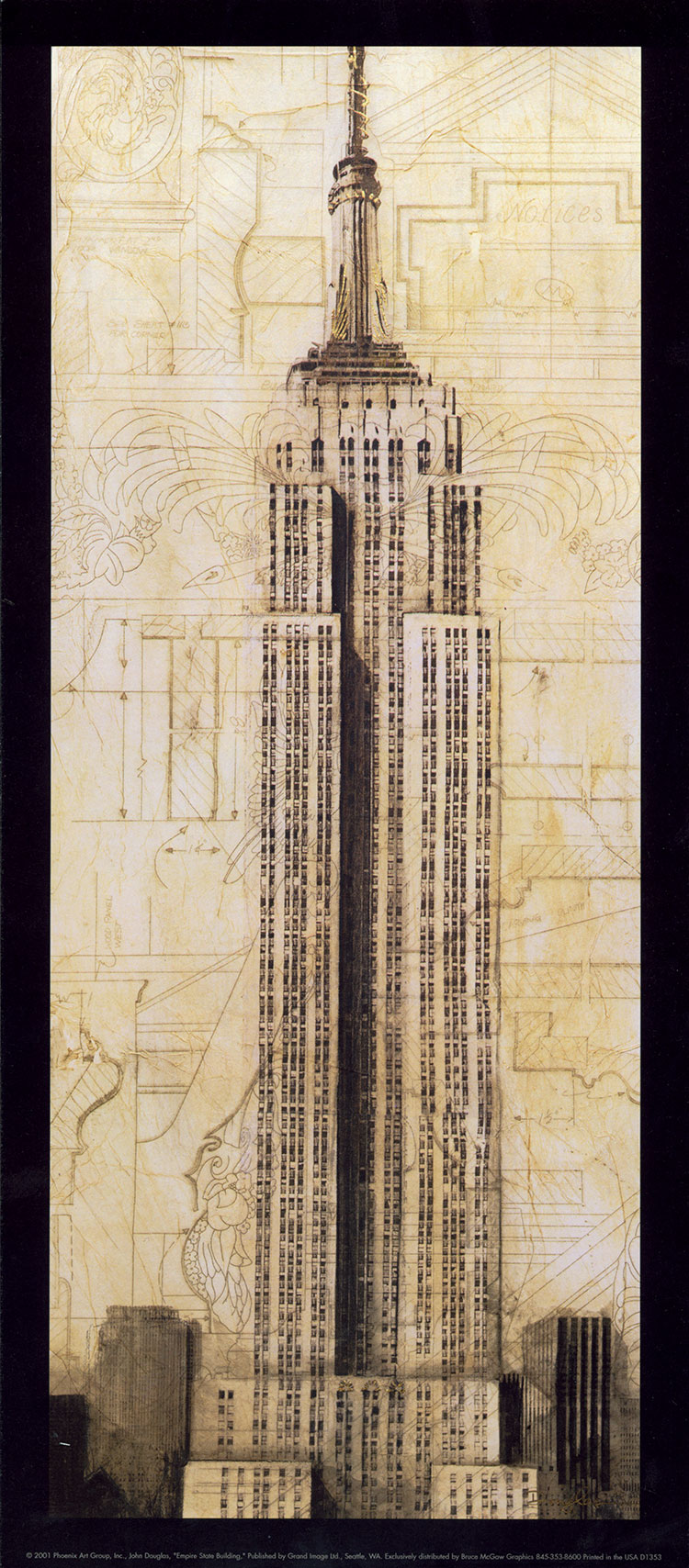 花纹背景的帝国大厦装饰画素材下载