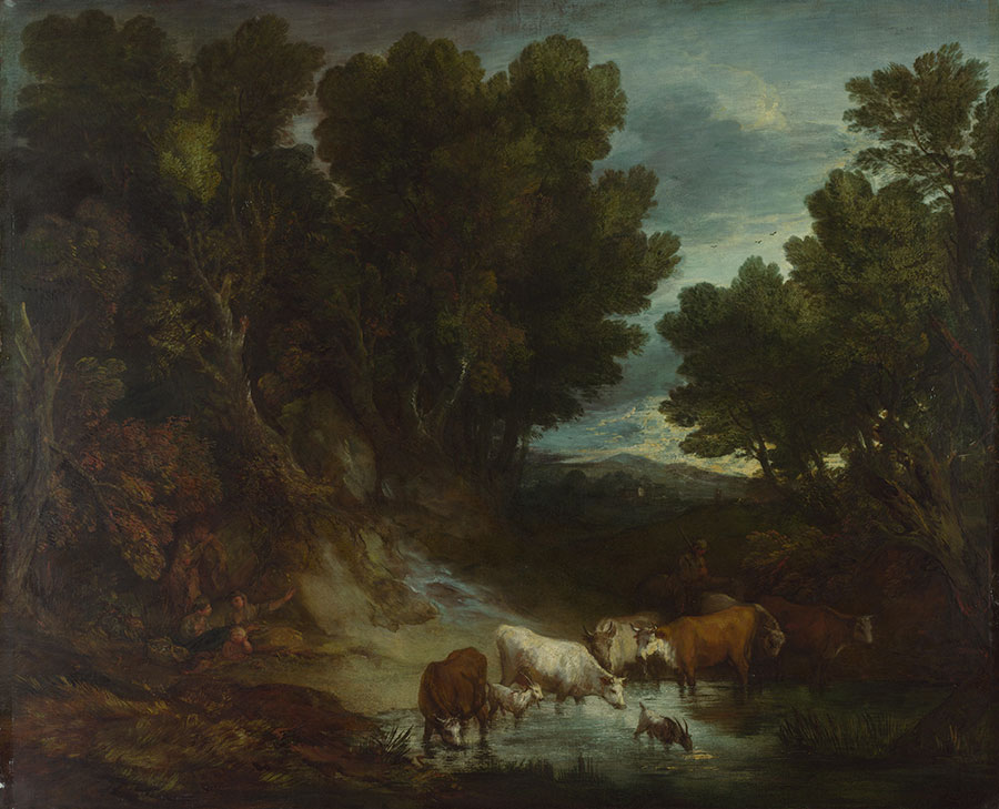 庚斯博罗风景油画作品: 乡村油画, 森林油画欣赏 牛饮水G