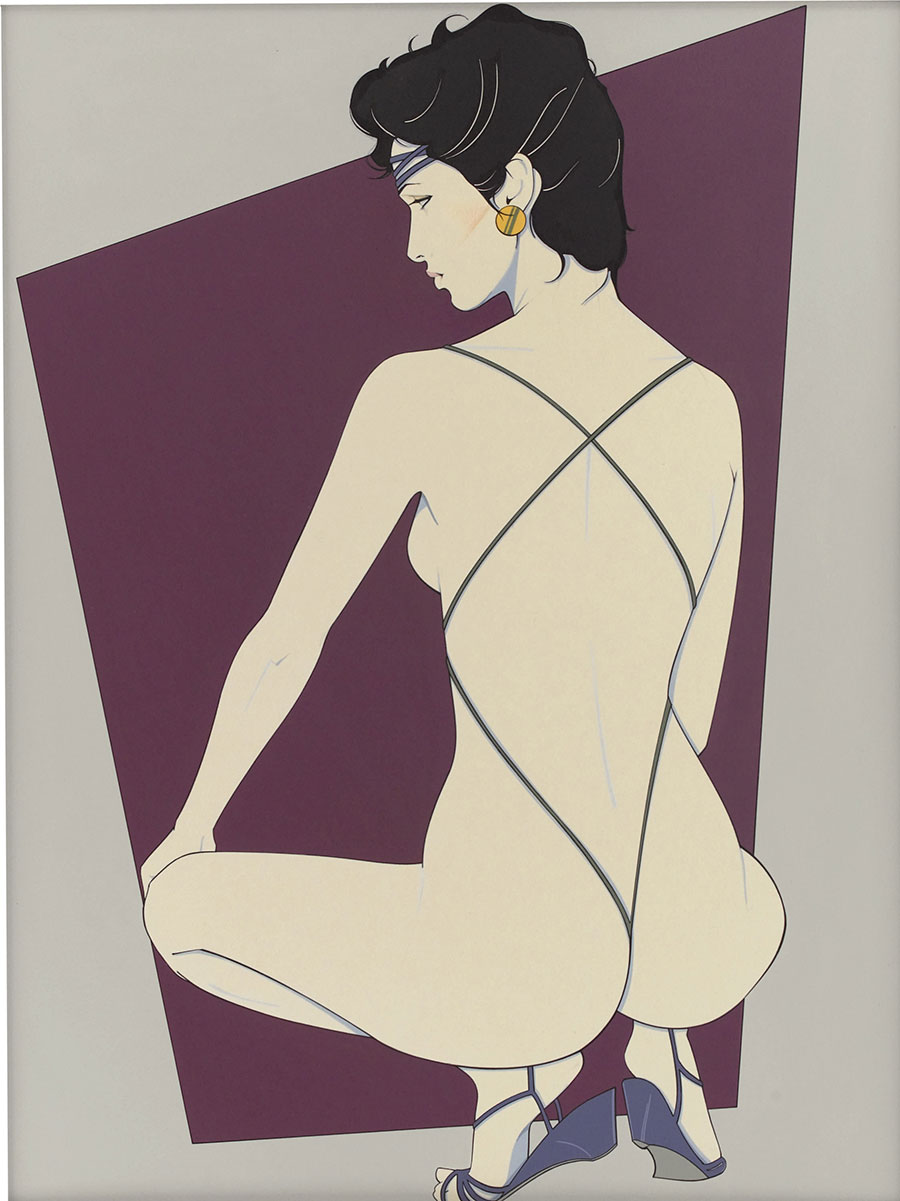Patrick Nagel作品: 蹲着着裸体女人 高清大图下载