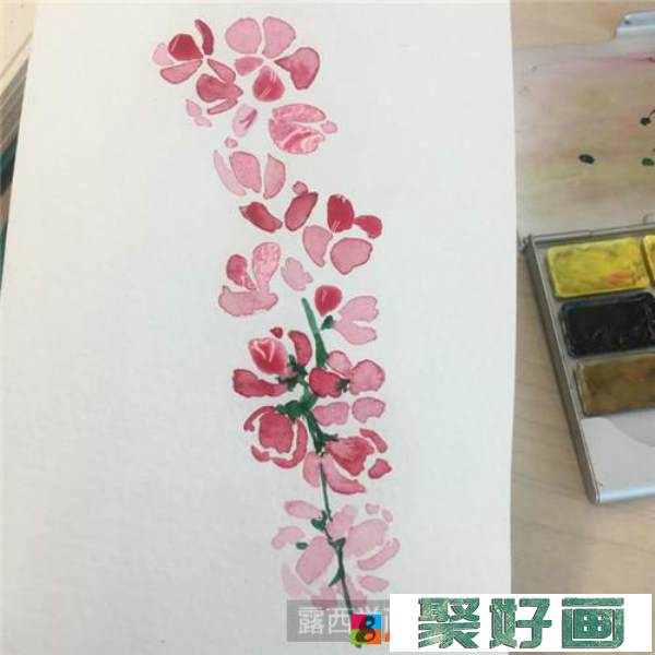 桃花朵朵水彩画