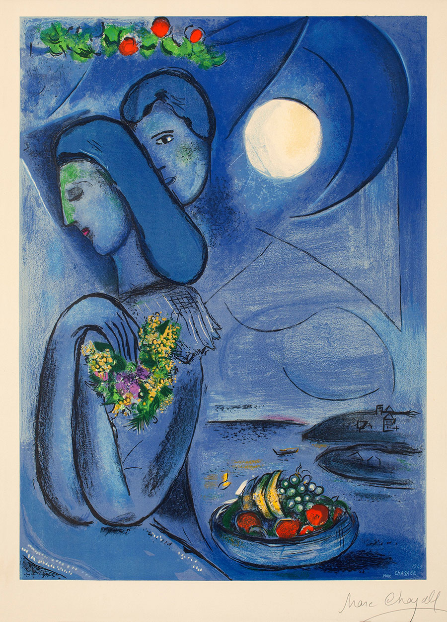 夏加尔高清油画作品: 月亮下的情侣  大图下载