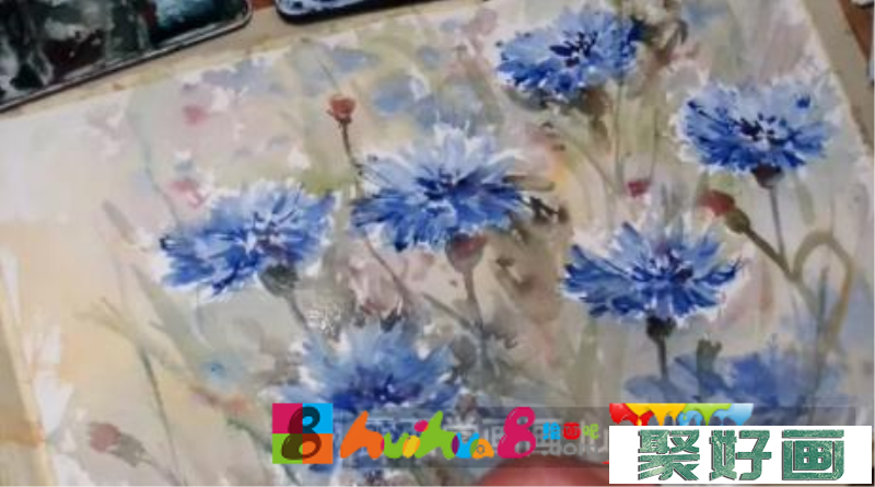 水彩画蓝色花朵