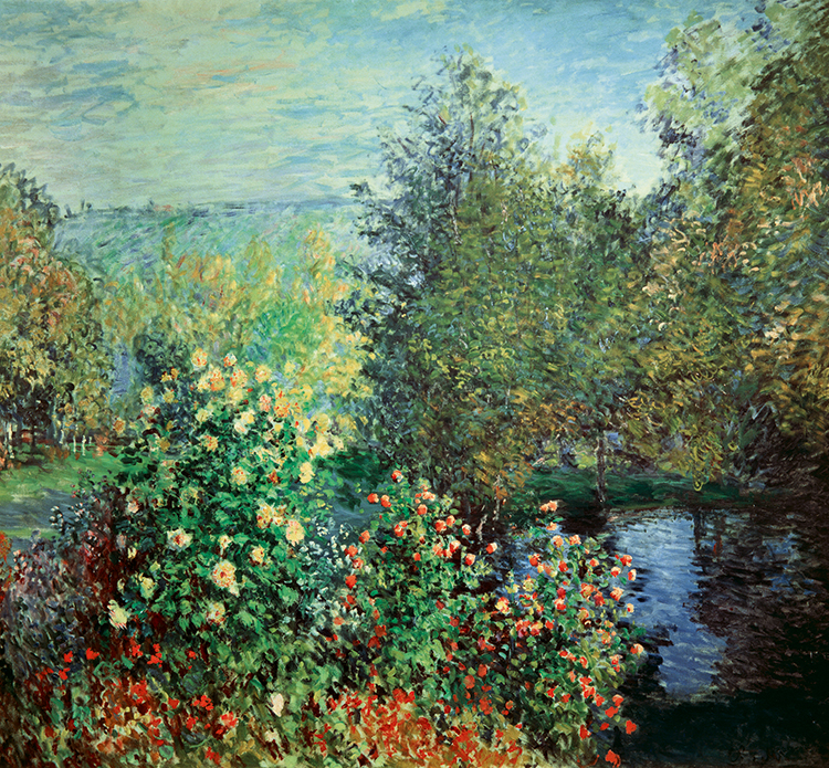 莫奈油画 霍谢德家的花园在蒙裘隆