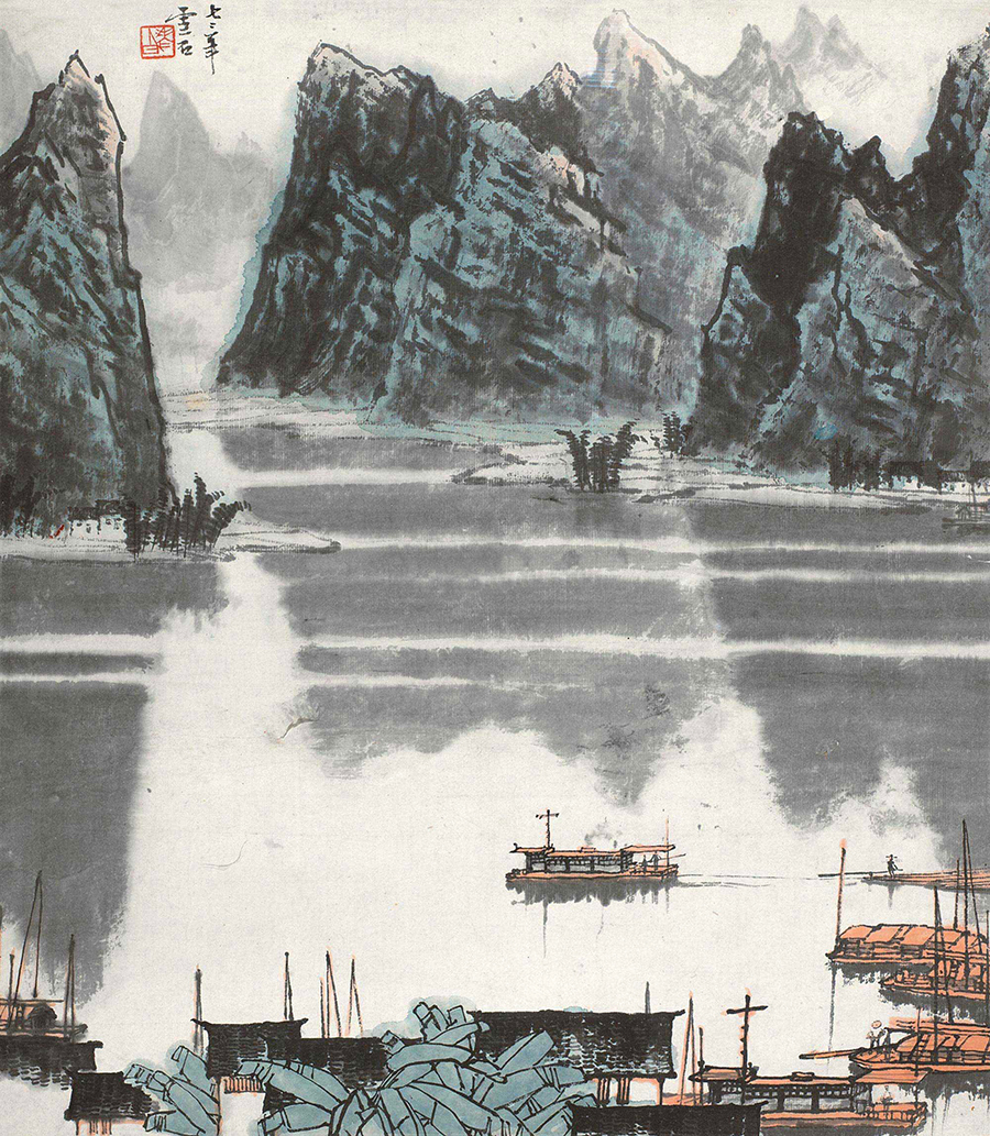高清白雪石山水画: 漓江渔歌  白雪石字画图片,白雪石
