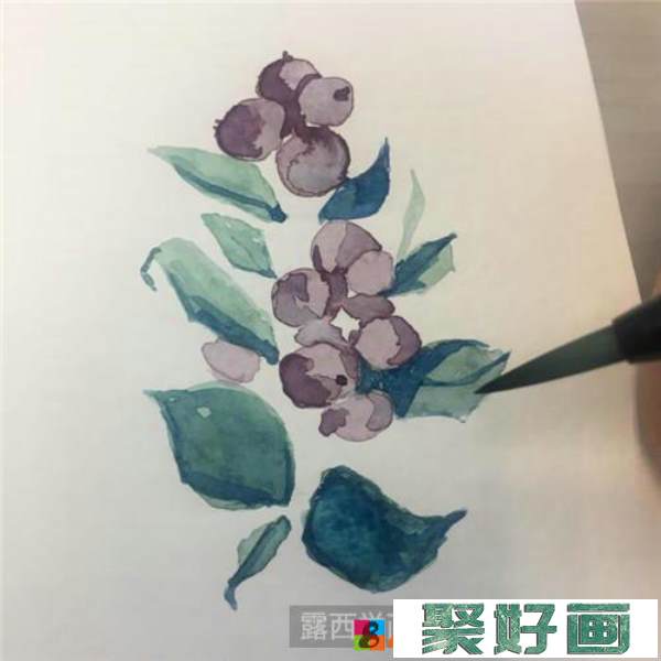 小蓝莓水彩画