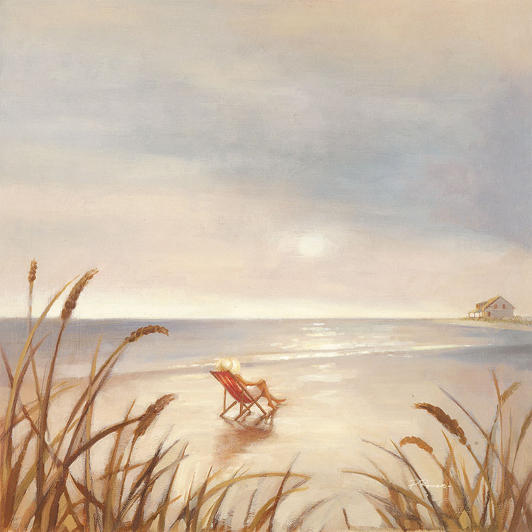 欧式四联海边风景油画素材: 海滩油画 芦苇油画 F