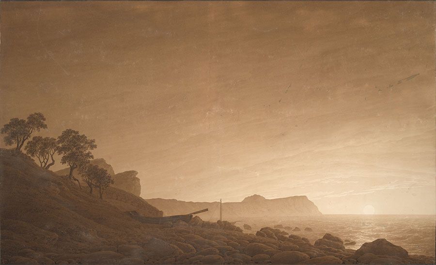 弗里德里希 Caspar David Friedrich作品:View of Arkona with Rising Mo