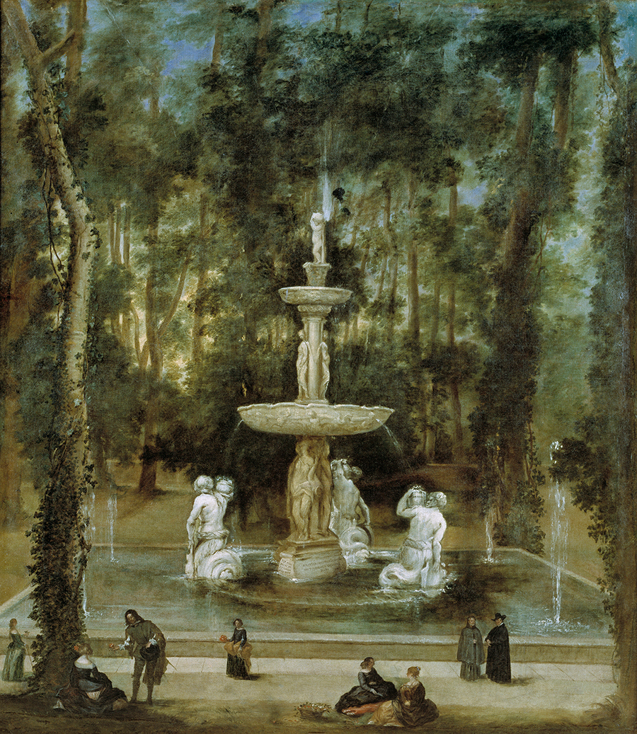委拉斯开兹作品:  花园岛的海神喷泉 - La Fuente de los Tritones en el Jardin de la Isla, de Aranjuez