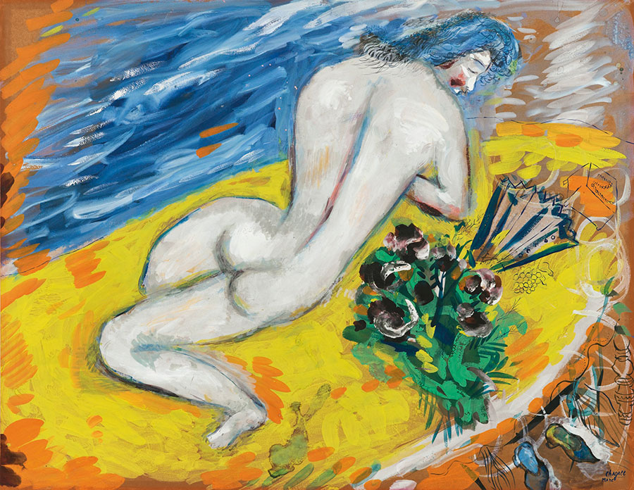 夏加尔油画作品: 岸边的裸体男人 高清大图下载