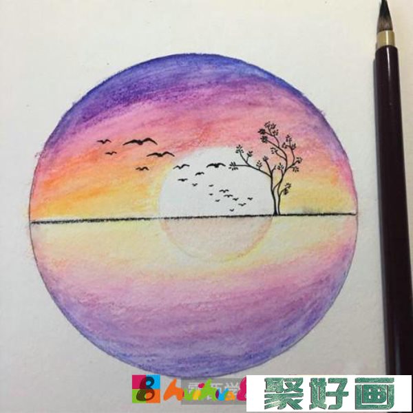 暮色彩铅画