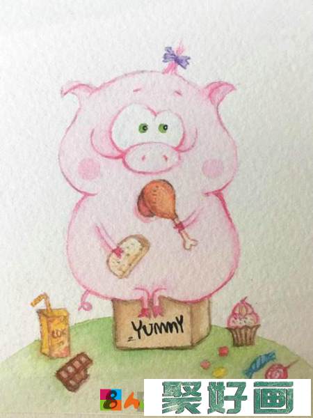 猪猪女孩水彩画