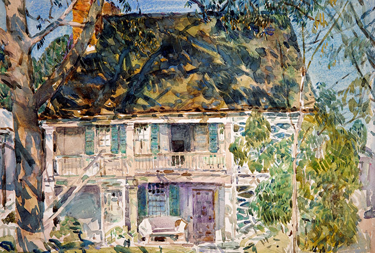 美国印象派画家 Childe Hassam 作品: 阳光下的房子