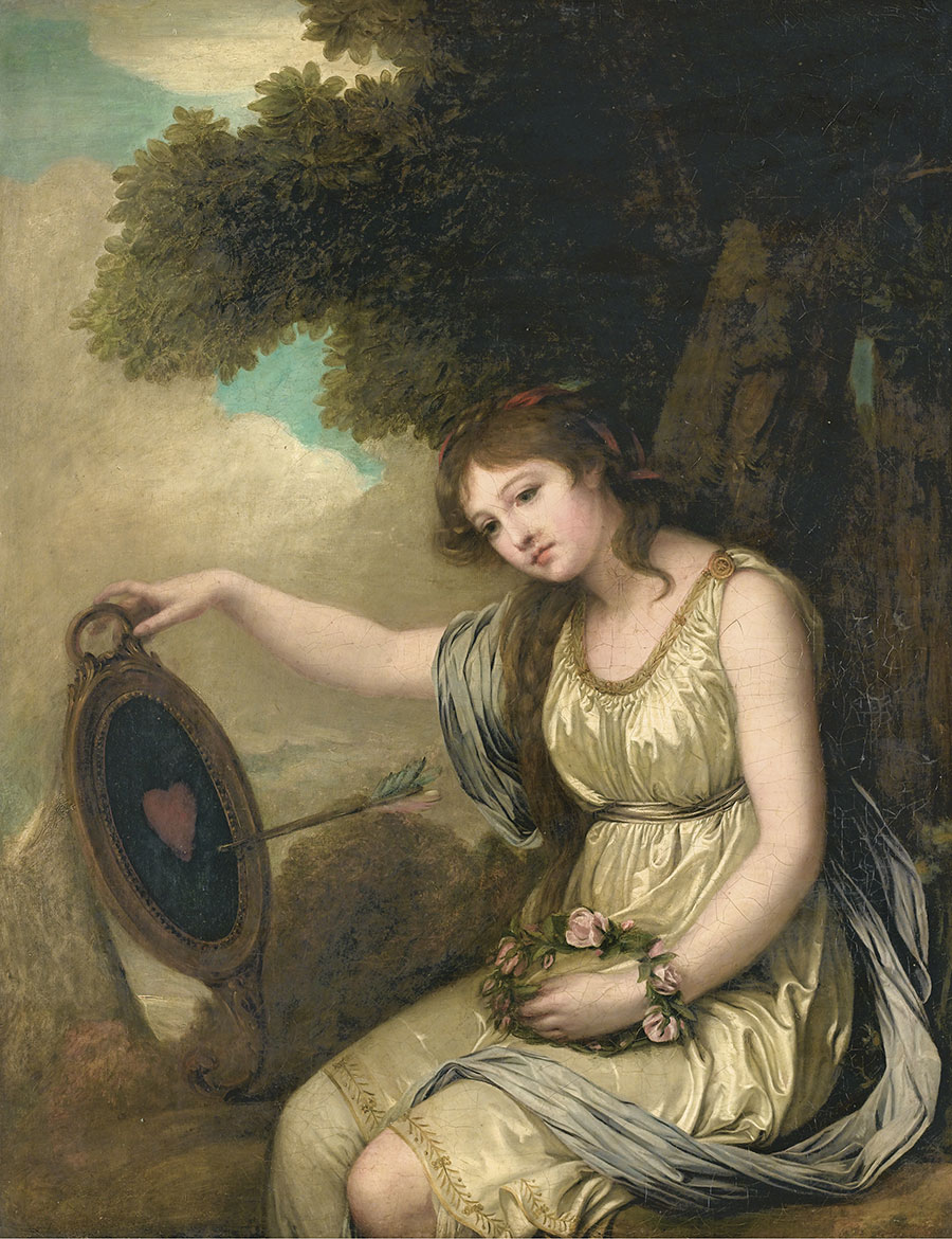 格勒兹油画作品: 坐着的年轻女孩 高清图片素材下载