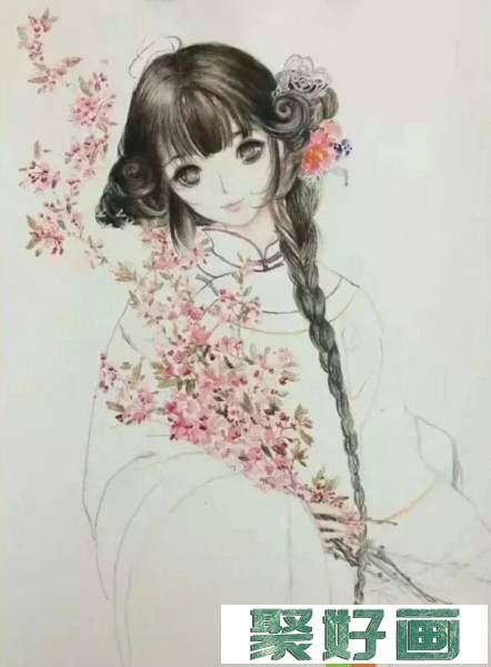 【水彩画】抱海棠花的女孩画法图解教程31