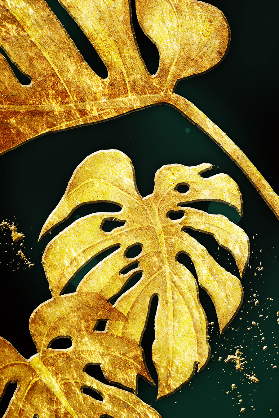 龟背竹叶子金箔画素材: 金色叶子晶瓷画欣赏 B