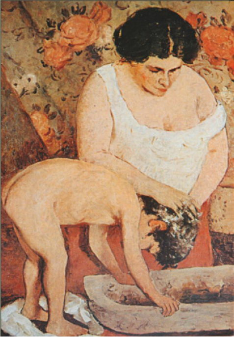 《洗头》油画  克鲁杨（现代 罗马尼亚）