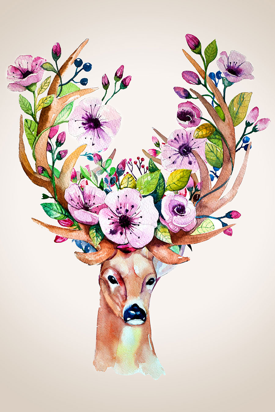 鹿角有花: 三联麋鹿装饰画欣赏 C