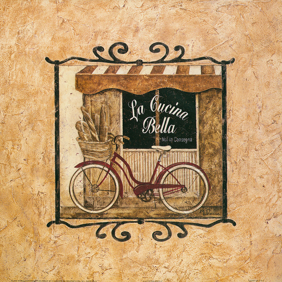 欧式复古装饰画素材: 街景和自行车 B