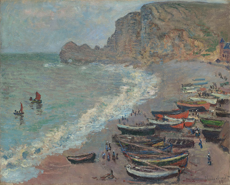 莫奈风景油画作品欣赏 在埃特雷塔海滩 Beach at Étretat