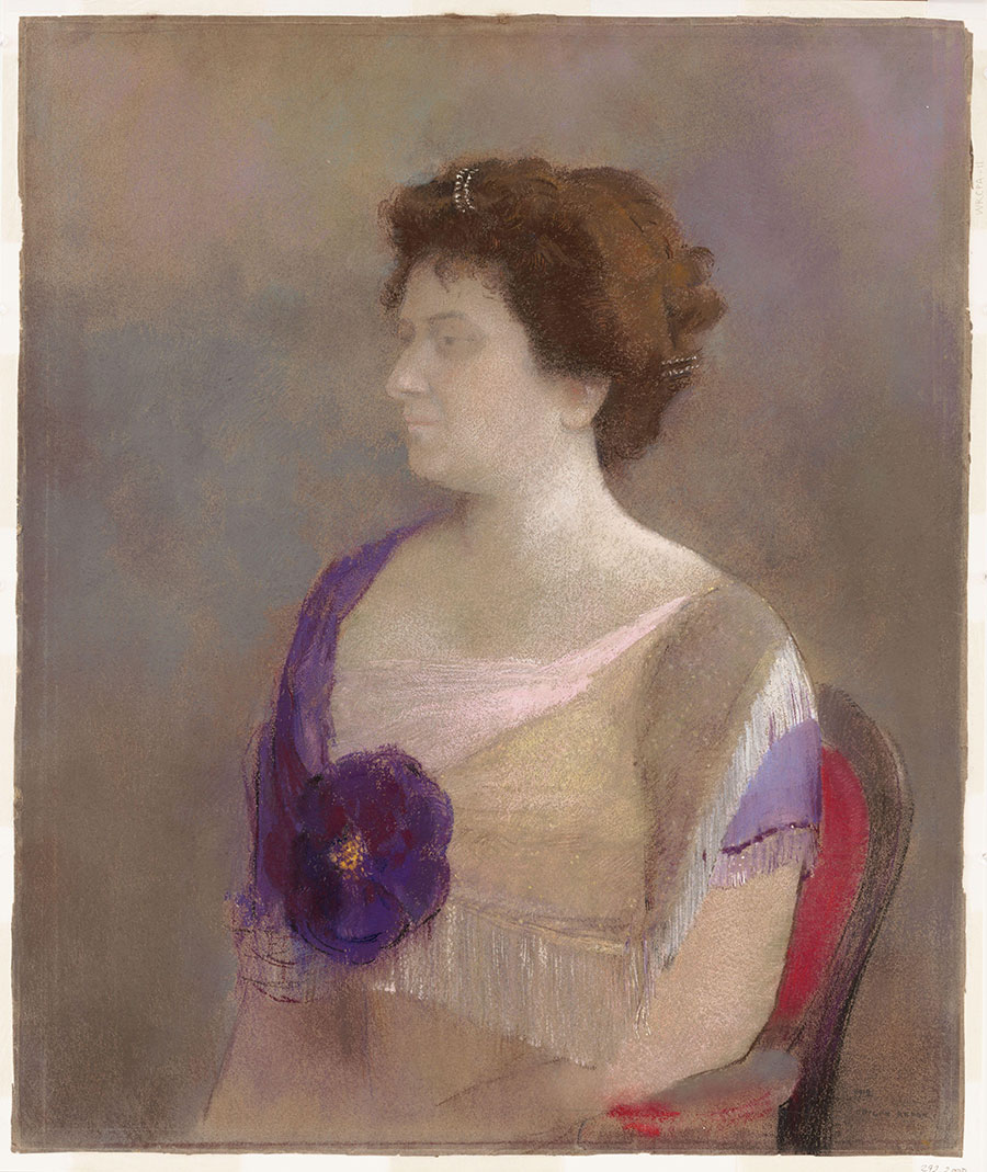 雷东油画作品: 带胸花的女人 高清大图下载