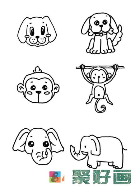小狗猴子大象简笔画
