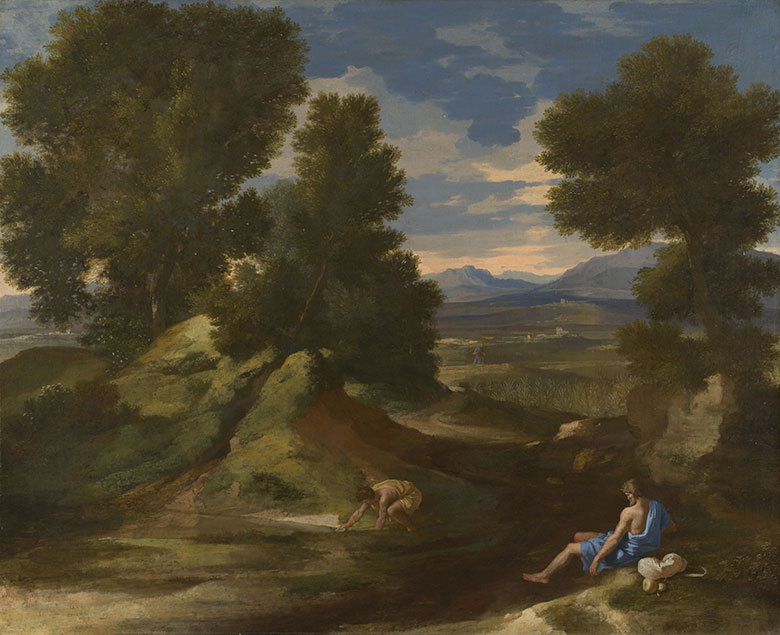 男子勺水的罗马平原风光 Landscape in the Roman Campagna with a Man scooping Water