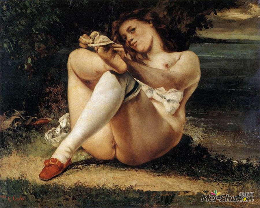 居斯塔夫·库尔贝Gustave Courbet作品 穿白色长筒袜的女人