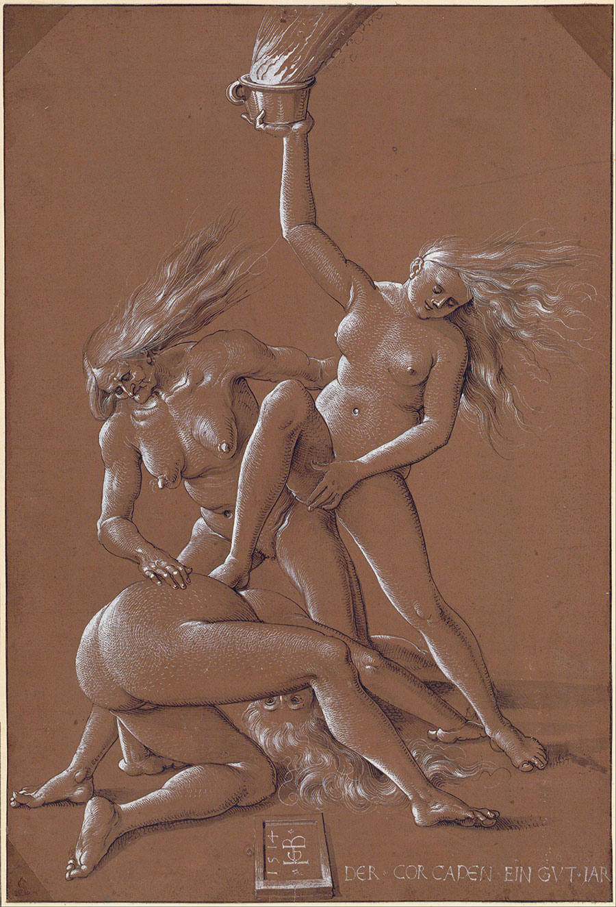 丢勒素描: 三个女巫裸体素描欣赏