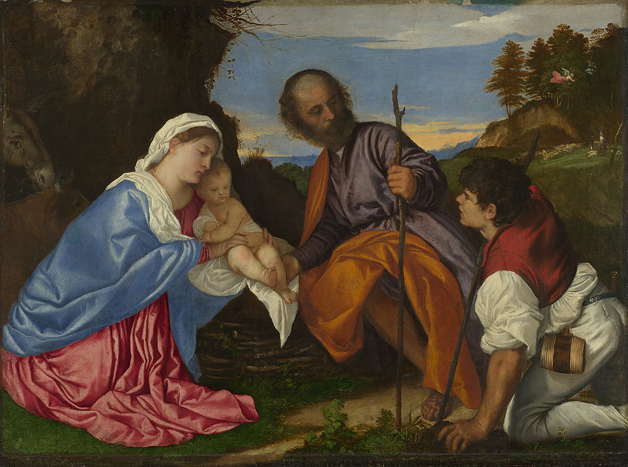 提香作品: 圣家庭和牧羊人 The Holy Family and a Shepherd