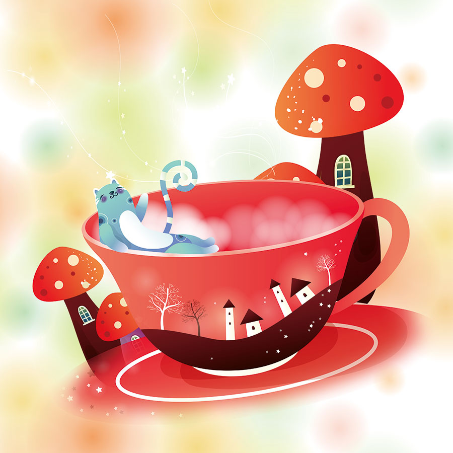蘑菇房子装饰画卡通素材下载 A