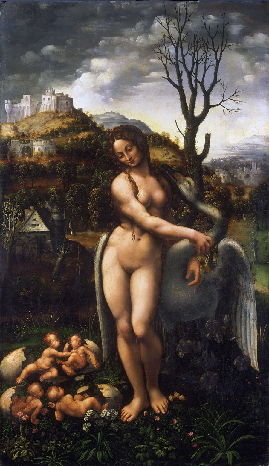 达芬奇作品  丽达与天鹅  高清油画大图欣赏