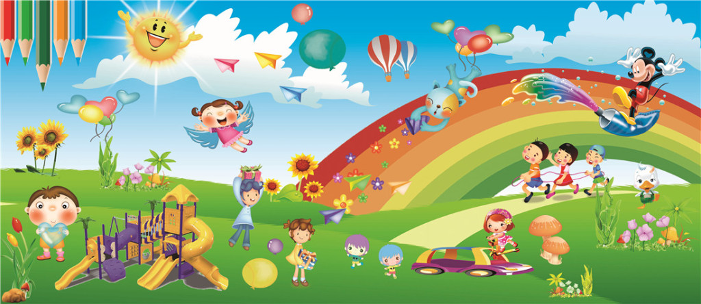 幼儿园彩虹墙绘素材，幼儿园卡通墙绘图案