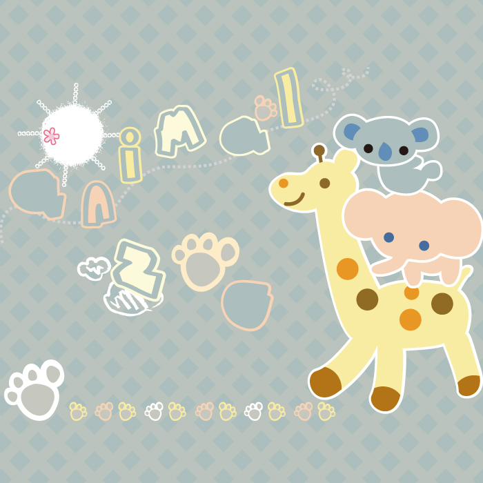 高清电脑卡通装饰画作品:  长颈鹿和大象
