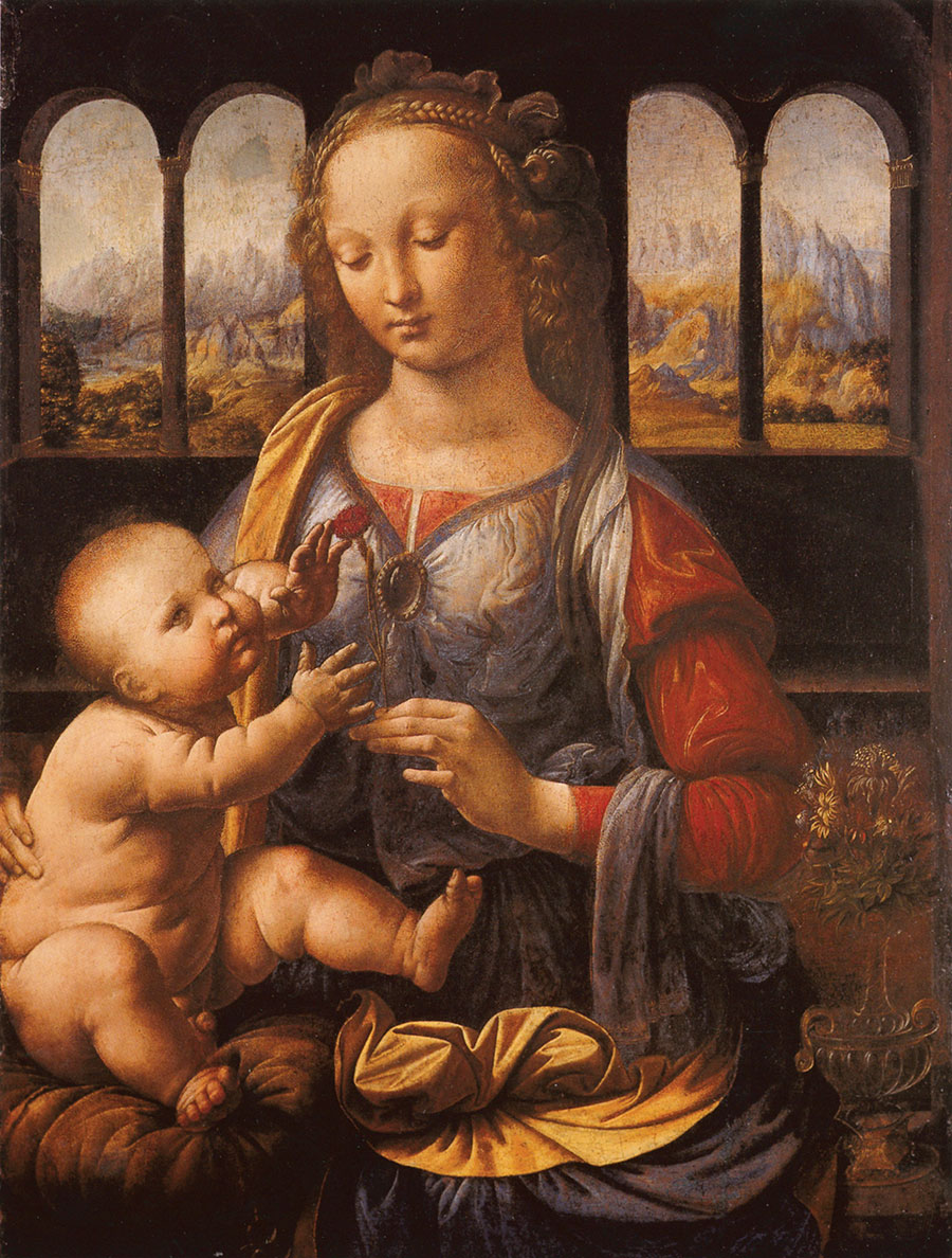 达芬奇的《拿着康乃馨的玛当娜圣母》高清油画大图下载