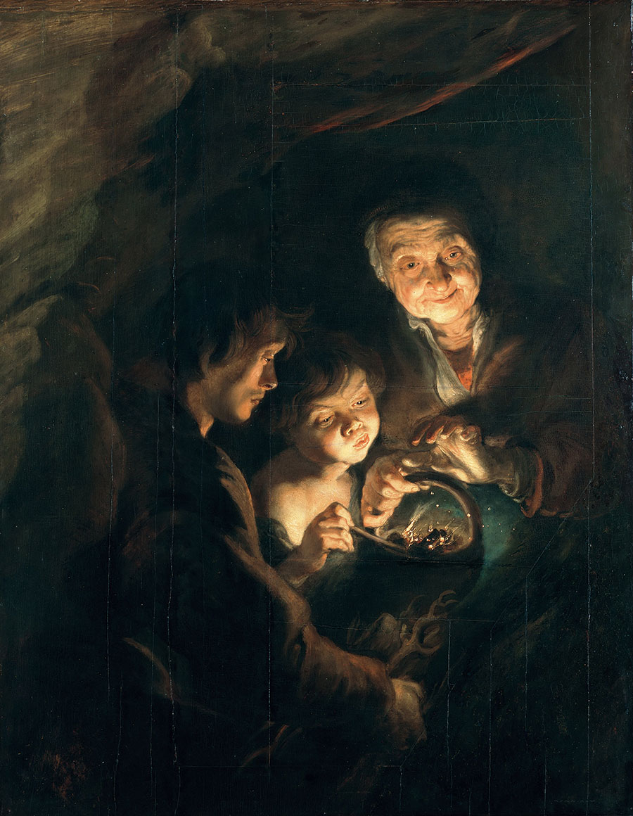 鲁本斯油画作品: 抱手炉的老妇油画下载