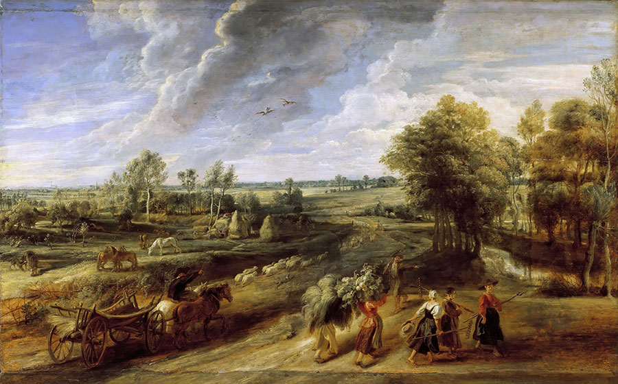 鲁本斯油画作品 收获后的归程,乡村收获油画欣赏