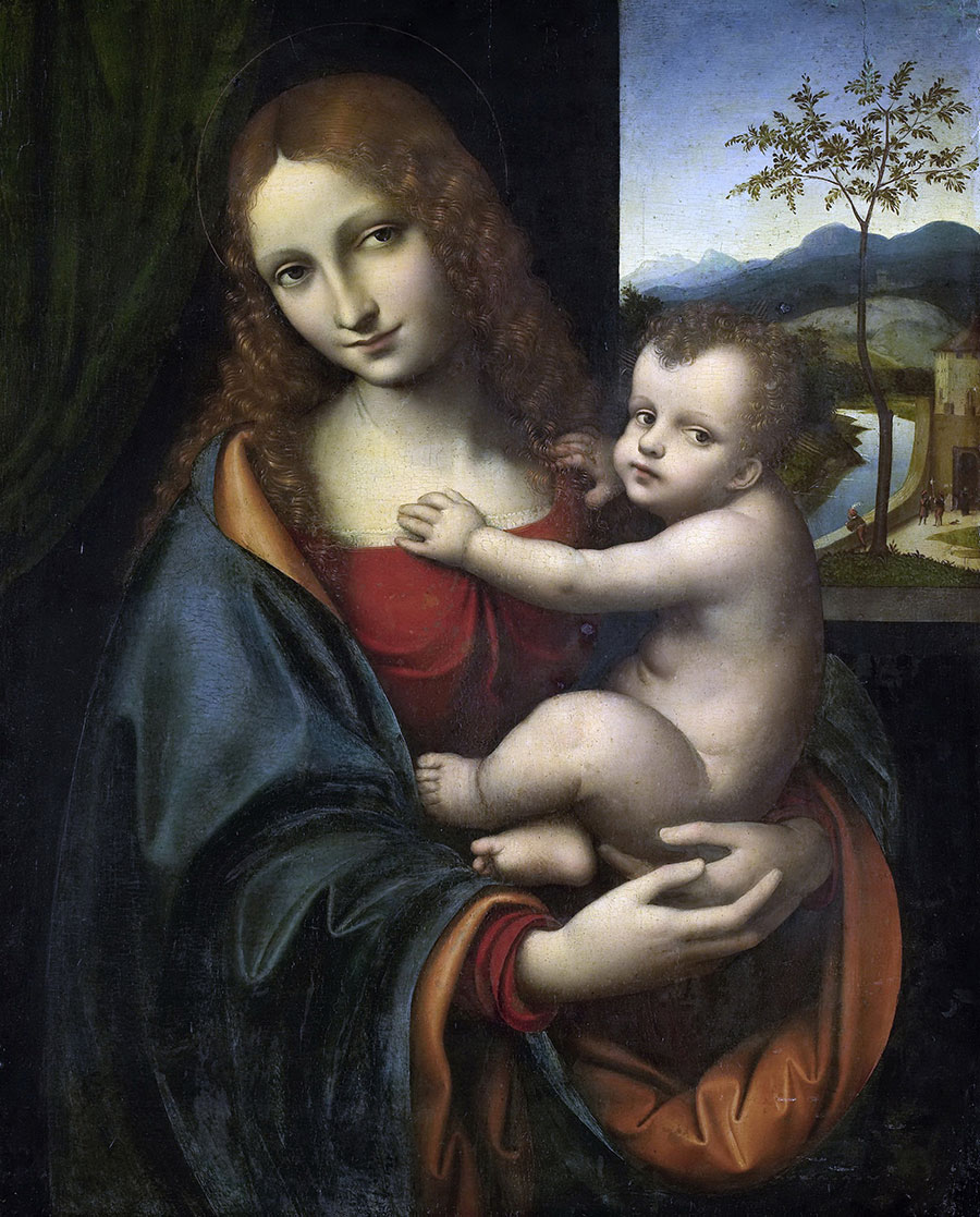 达芬奇作品 抱着婴儿的圣母 高清油画大图