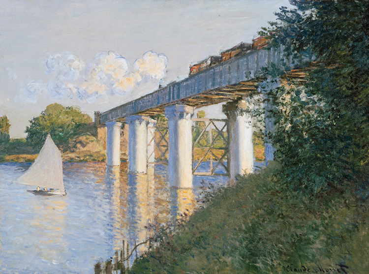 莫奈作品 阿尔让特伊的铁路桥 高清风景画下载