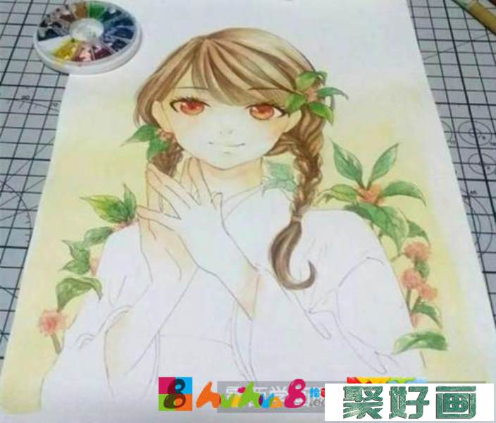 甜美风二次元女孩水彩画