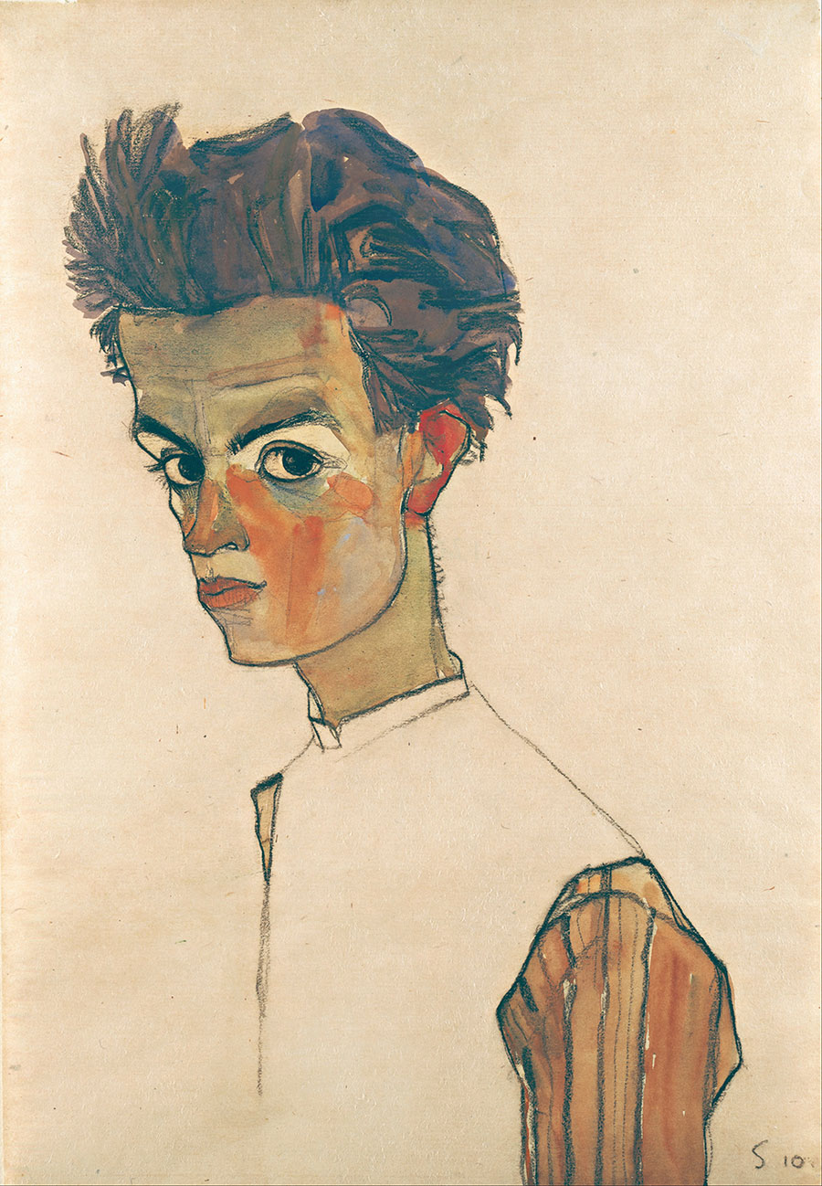 席勒作品:穿条纹衬衫的自画像 Self-Portrait with Striped Shirt