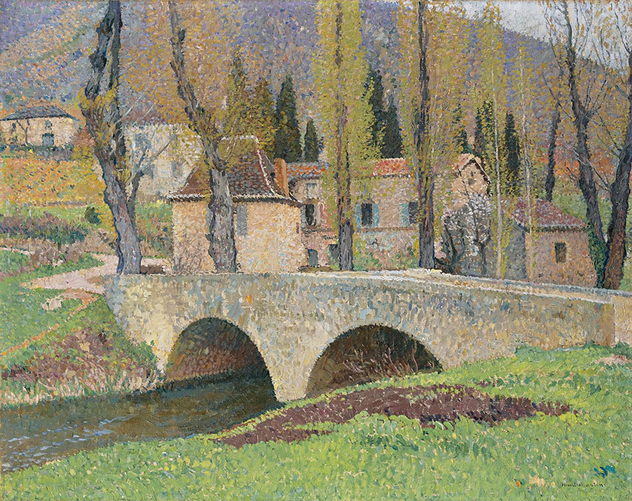 亨利马丁油画:乡村里小河上面的石桥